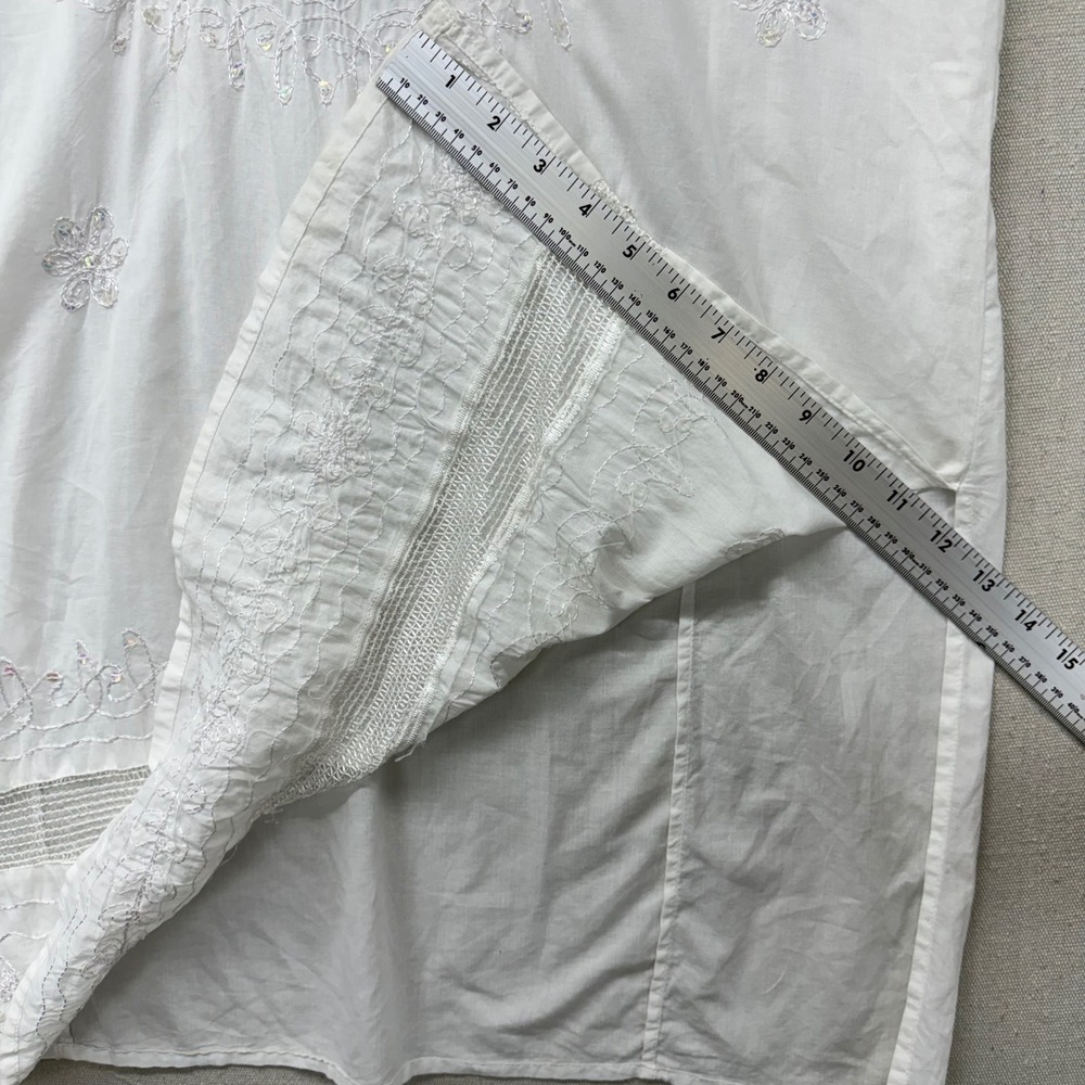 Double Decker White Cotton Embroidered Sequin Tunic Top Plus Size Boho V-Neck - Picture 11 of 14